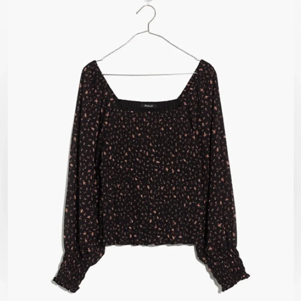 (Re)sourced Georgette Lucie Bubble-Sleeve Smocked Top in Stem Scatter Size Small - Picture 4 of 13